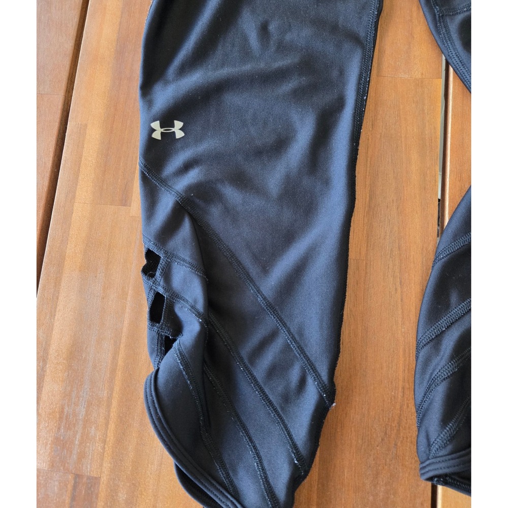 Under Armour HeatGear Compression Cropped Leggings Lattice Cutout Activewear XL - Picture 6 of 7